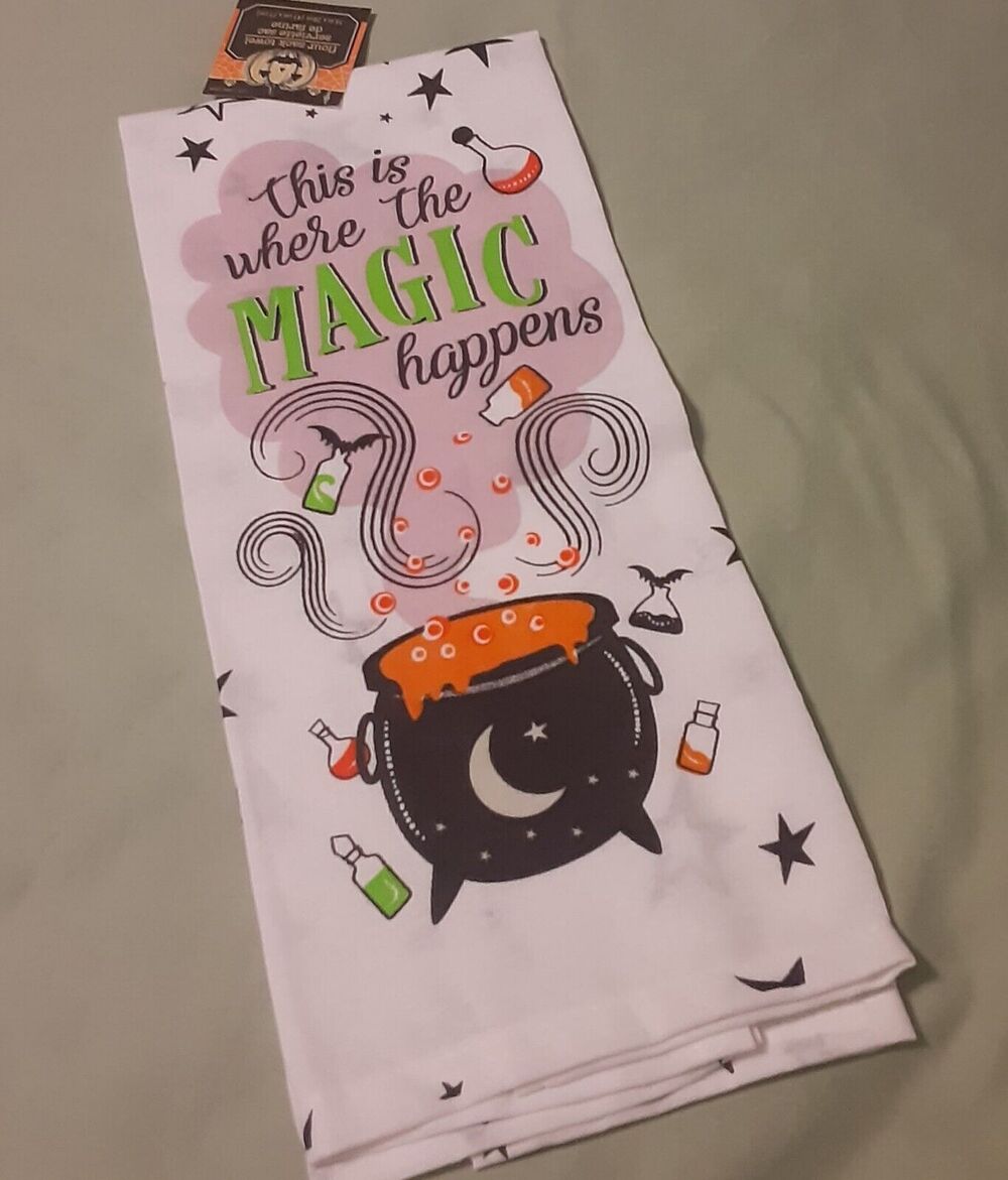Halloween Flour Sak Tea Towel This is where the magic happens NEW